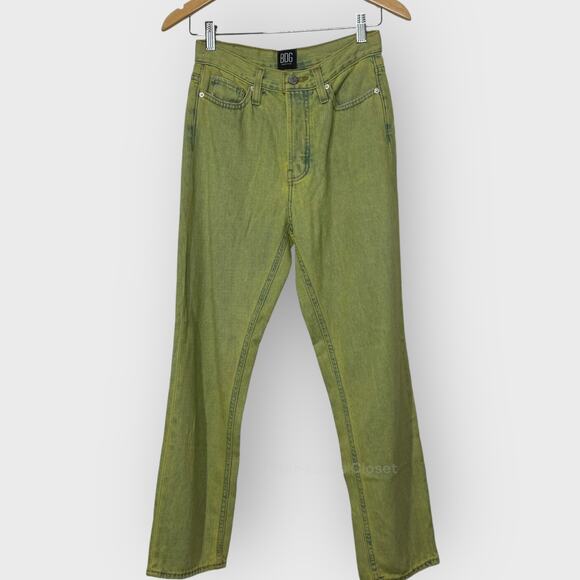 BDG Slim Straight Mom Jeans I Size 25 I Green Denim High Rise Ankle Grunge Punk - Picture 1 of 9